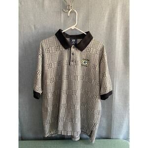 Vintage 90s Lee Sport Green Bay Packers Polo Shirt Men's XL Grey Plaid Woven NFL